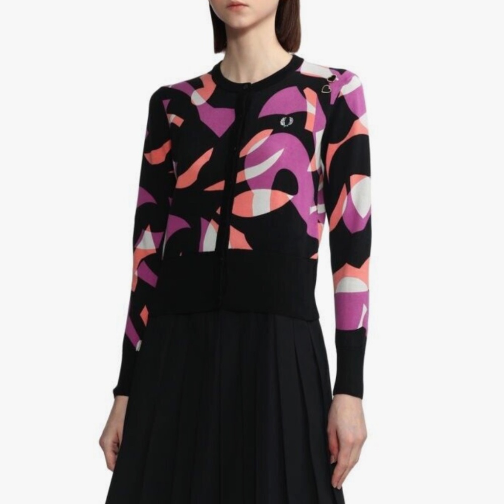 Fred Perry Amy Winehouse Design Abstract Cardigan - Size US8 - MSRP $175 - BNIB